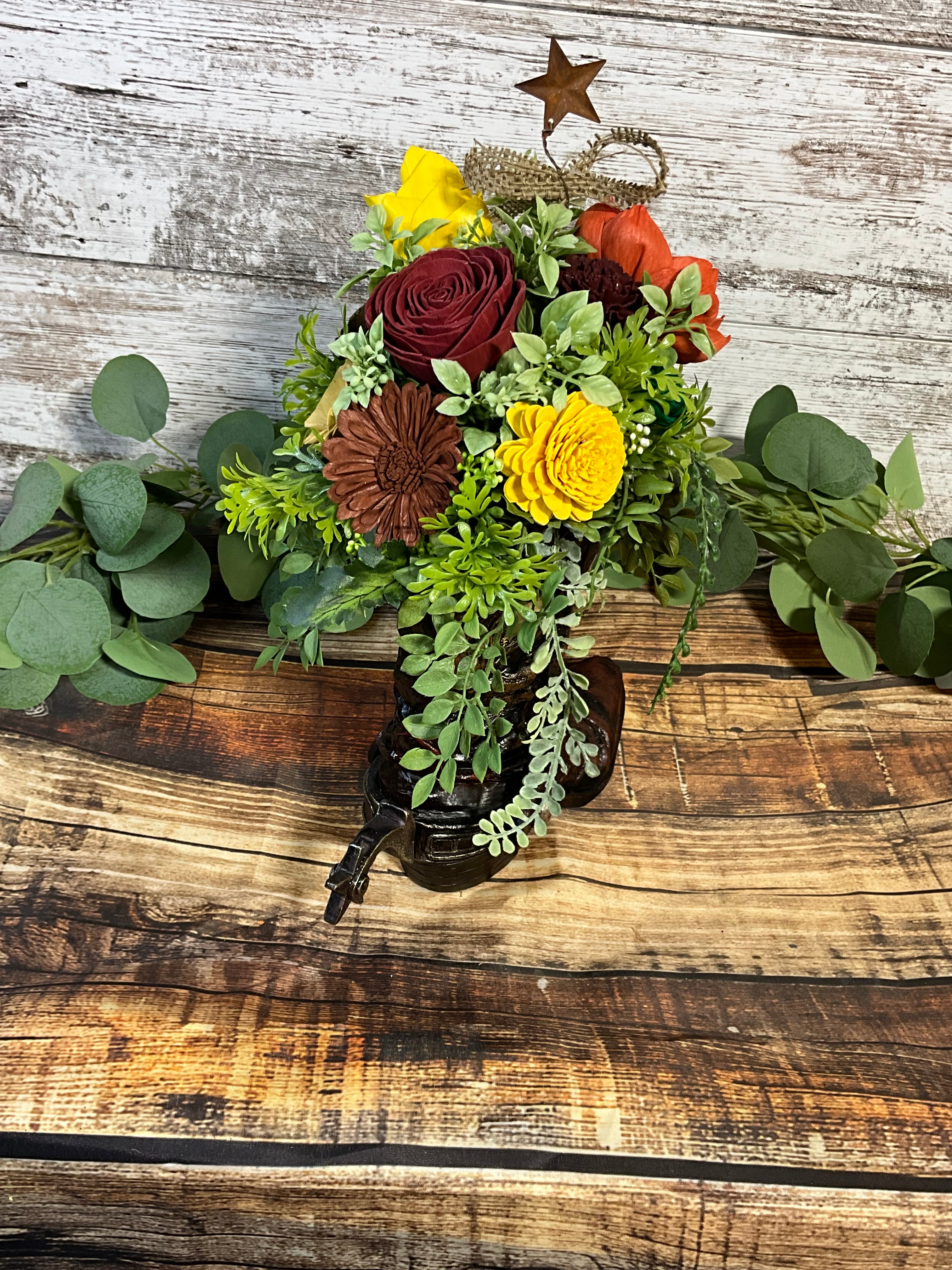 Cowboy Boot Sola Wood Flower Arrangement - Boot Scoot & Boogie