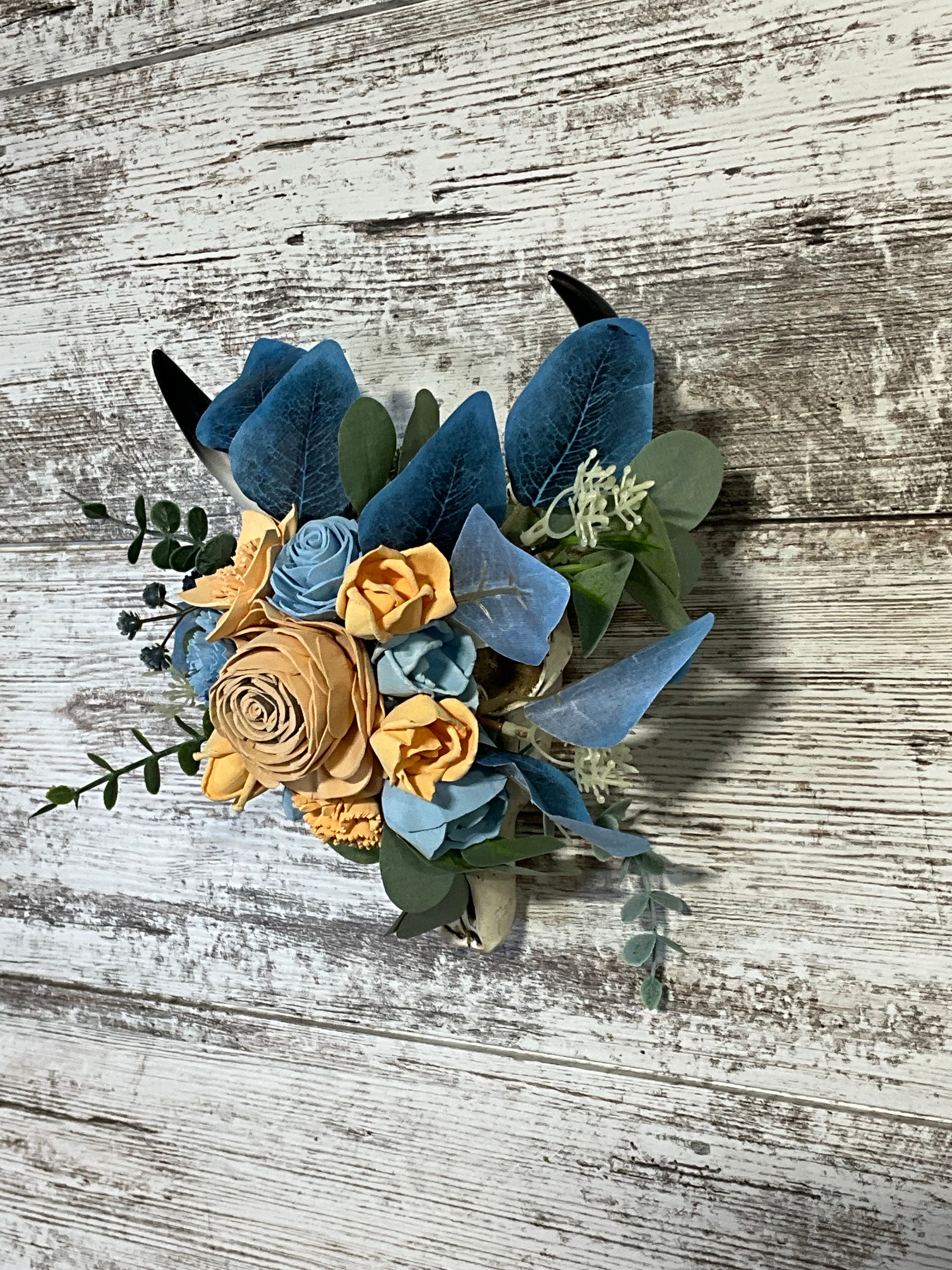 Rustic Blue & Peach Bull Skull Arrangement