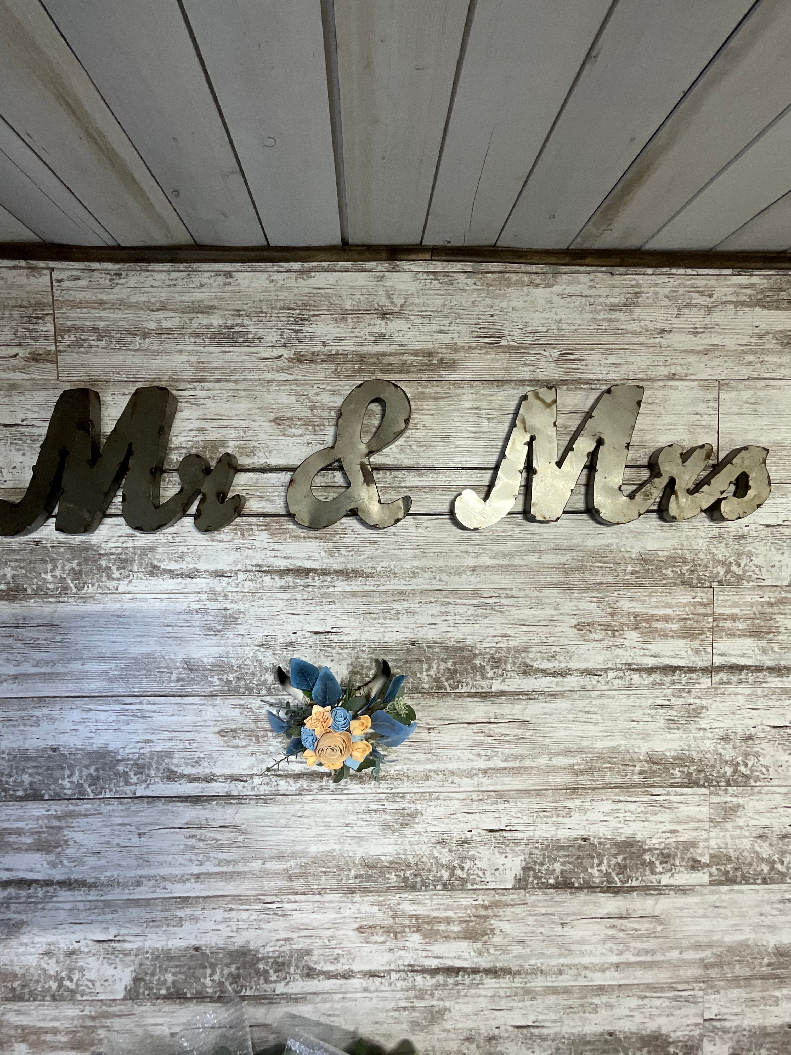 Rustic Blue & Peach Bull Skull Arrangement