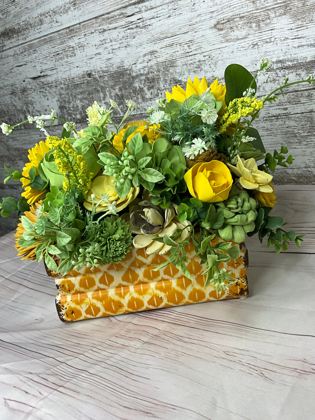 Stacked Books Ceramic Vase Sola Wood Flower Arrangement | Book Lover ...