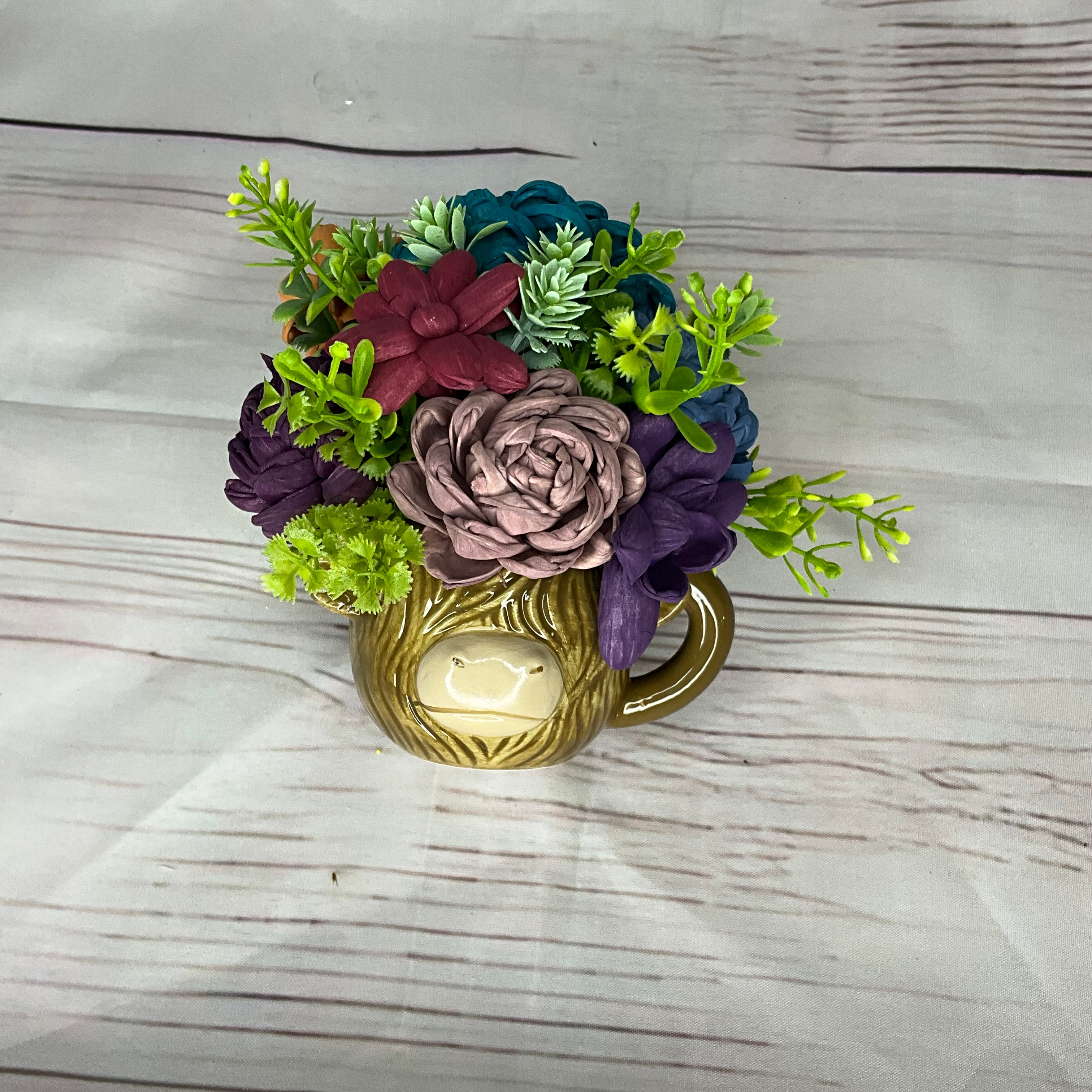 Ceramic Cow Mug Sola Wood Flower Arrangement