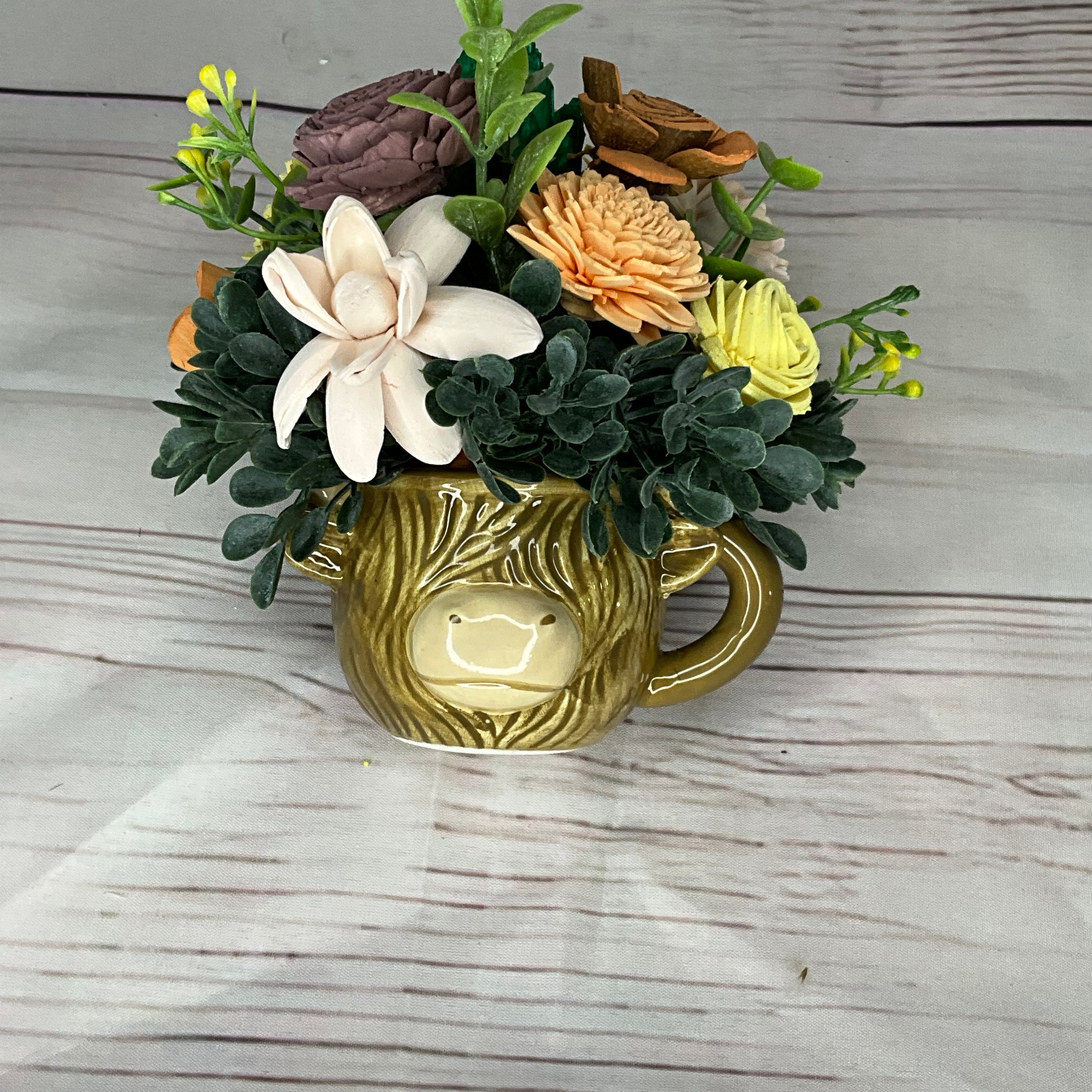 Ceramic Cow Mug Sola Wood Flower Arrangement