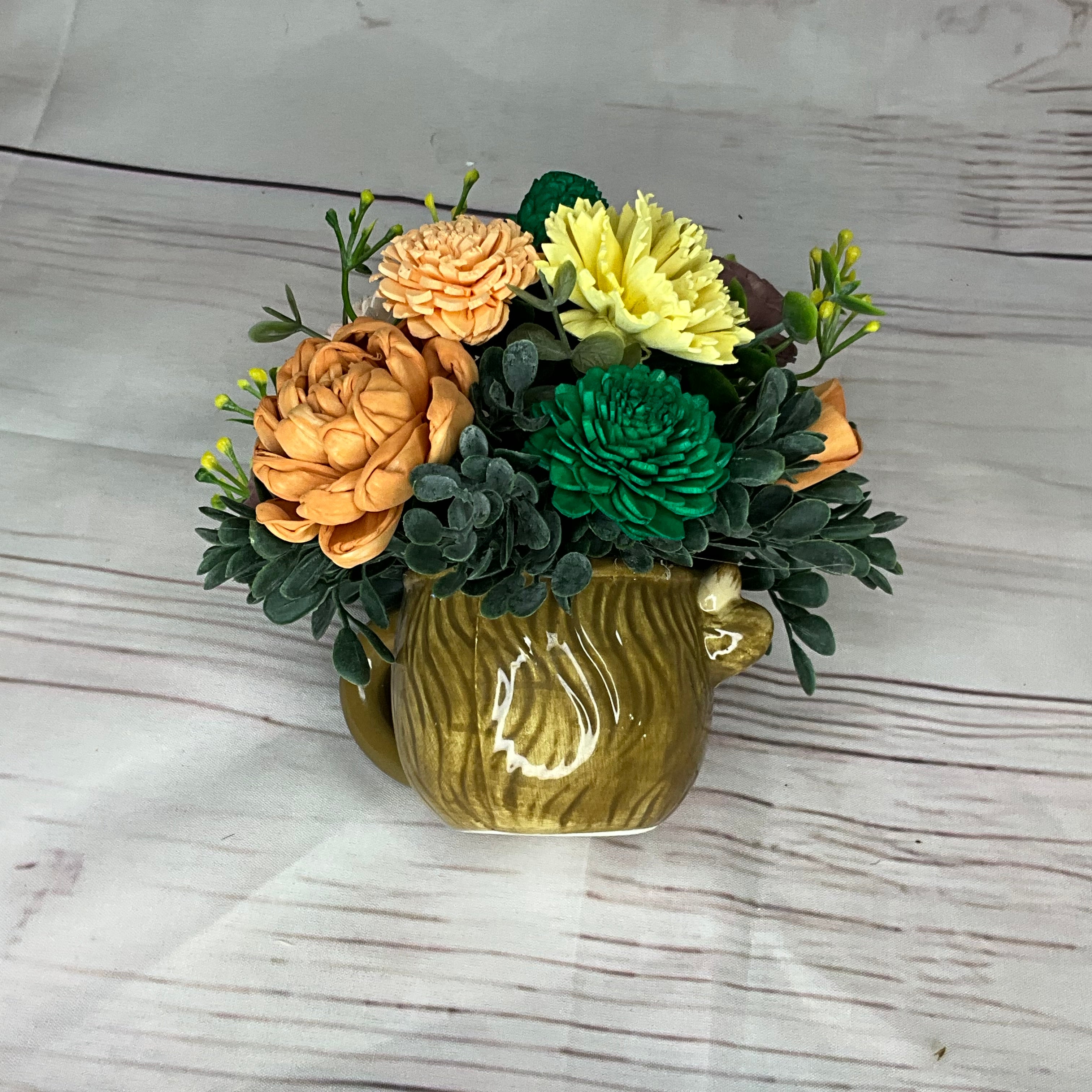 Ceramic Cow Mug Sola Wood Flower Arrangement