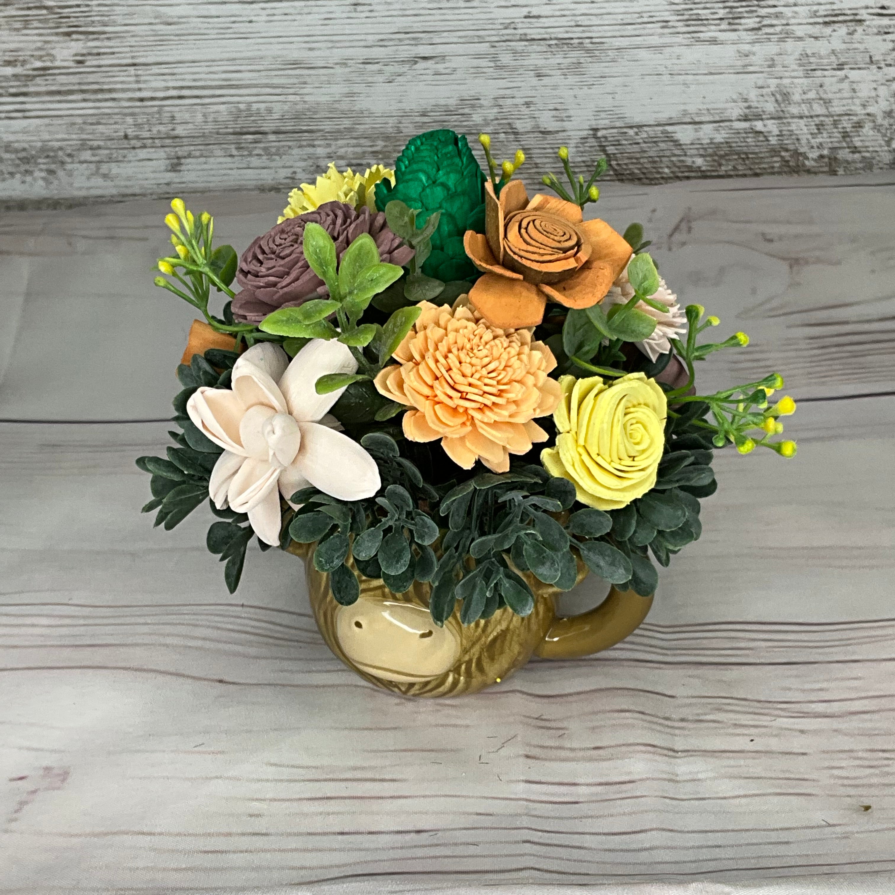 Ceramic Cow Mug Sola Wood Flower Arrangement