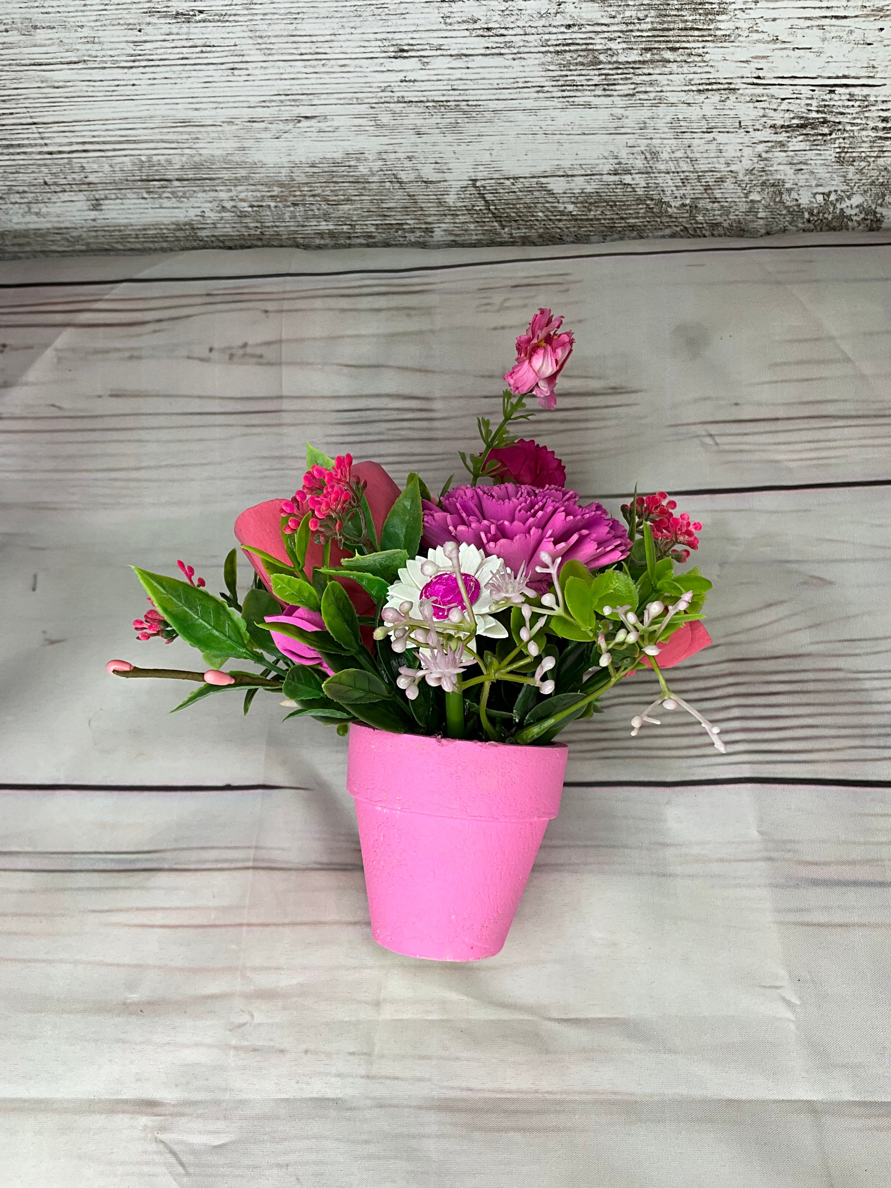 Pretty in Pink - Mixed Pink Sola Wood Flower Arrangement Description: This charming han