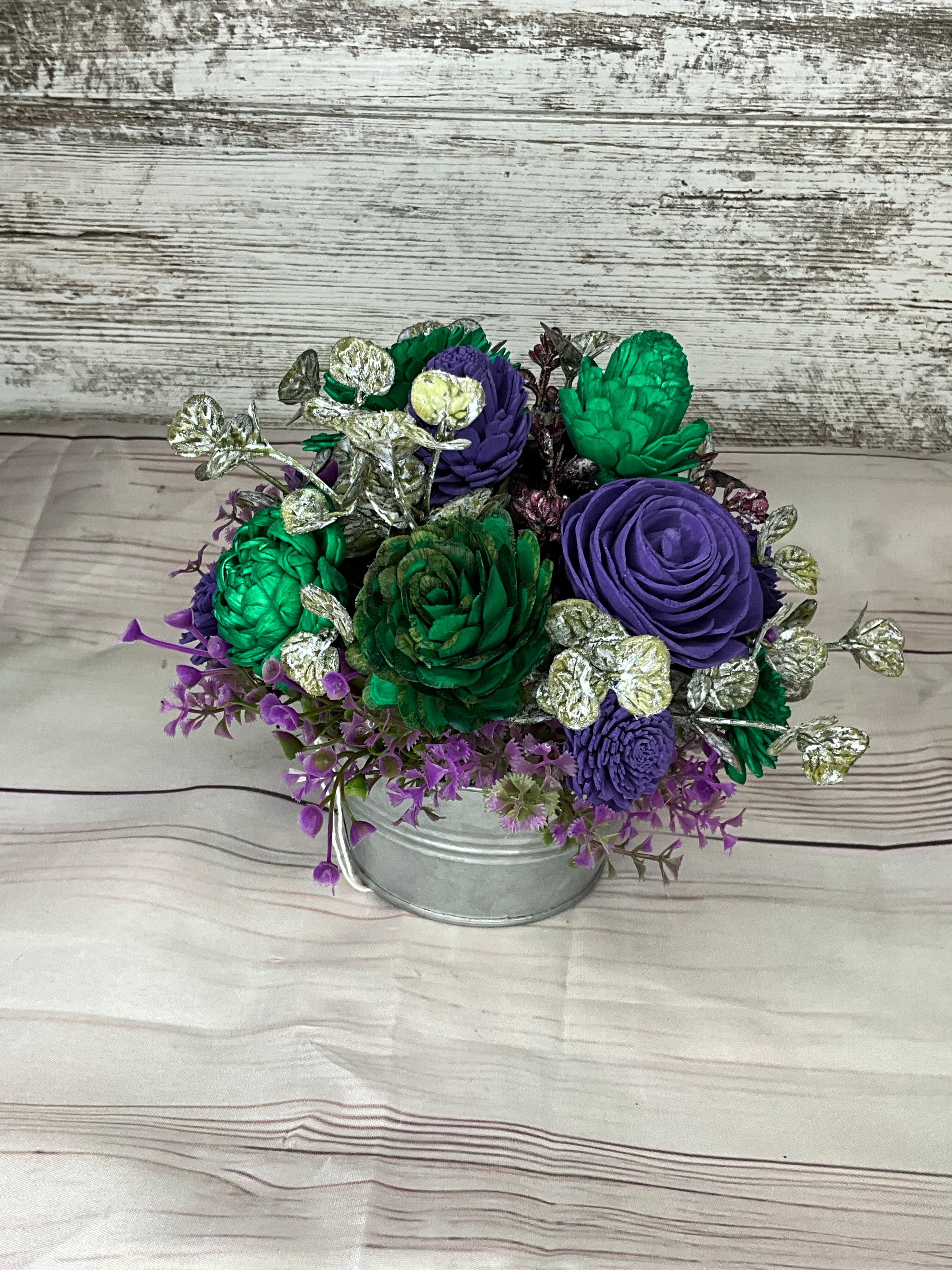 Emerald Elegance - Purple & Green Sola Wood Flower Arrangement