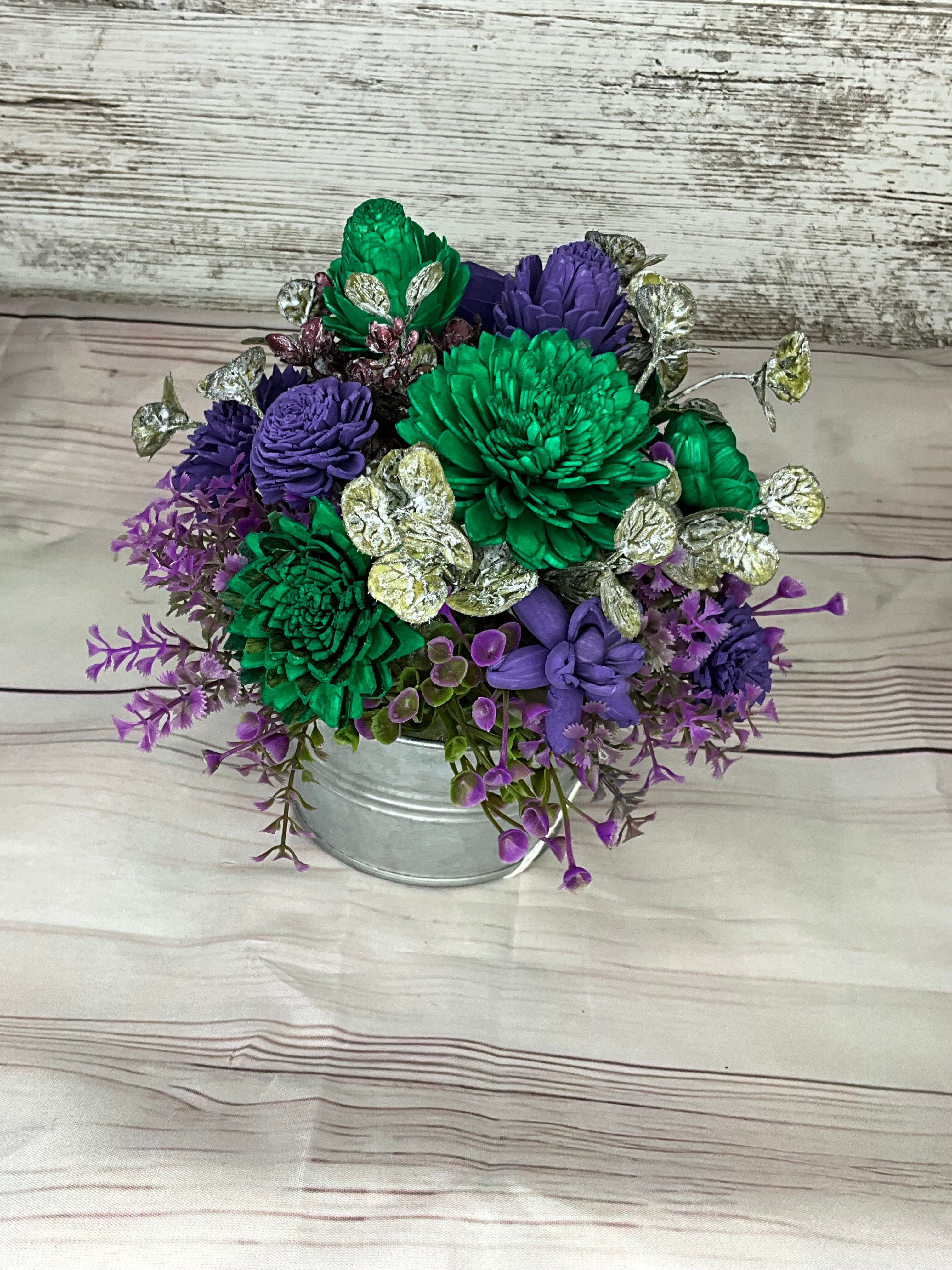 Emerald Elegance - Purple & Green Sola Wood Flower Arrangement
