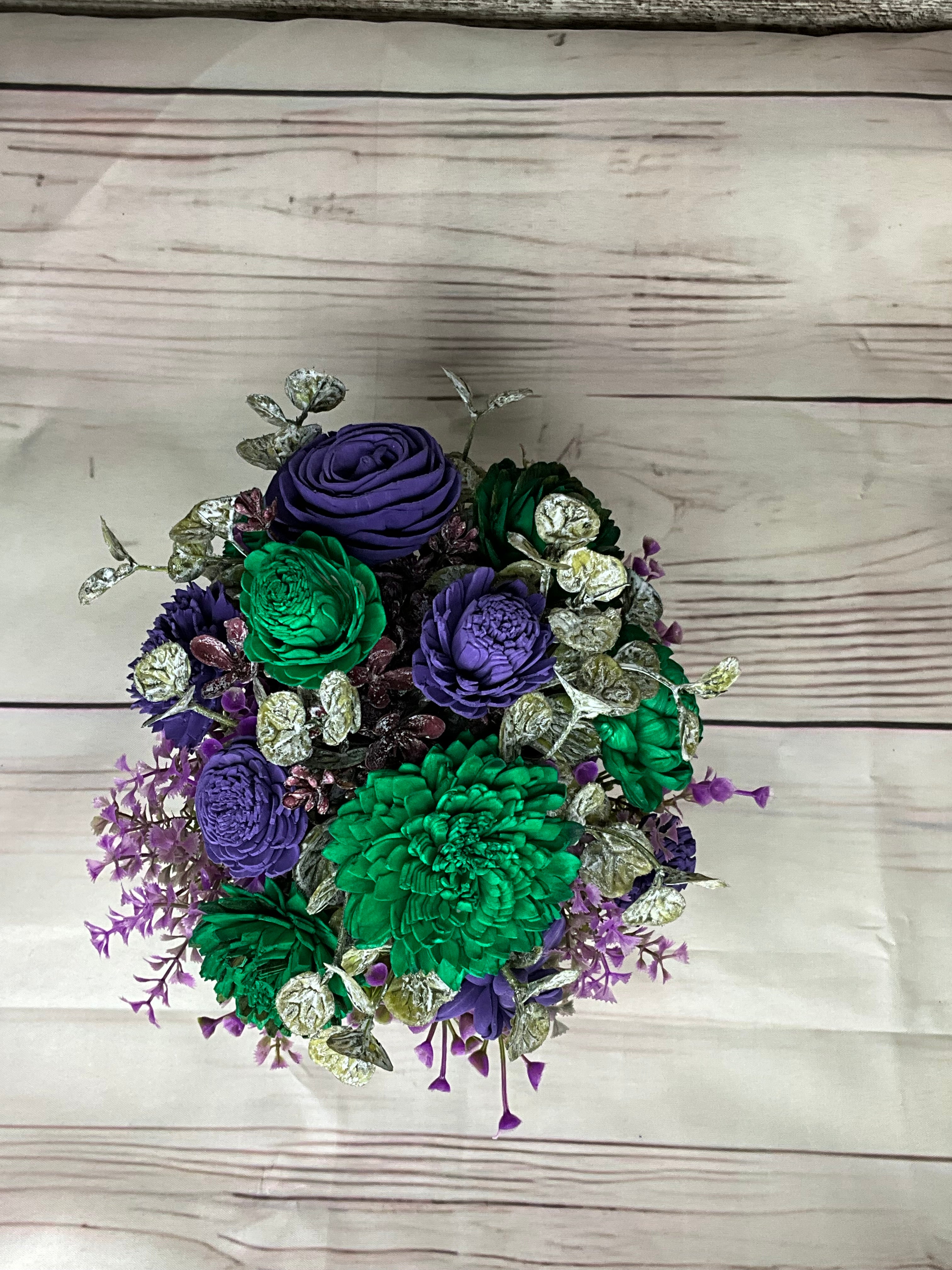 Emerald Elegance - Purple & Green Sola Wood Flower Arrangement