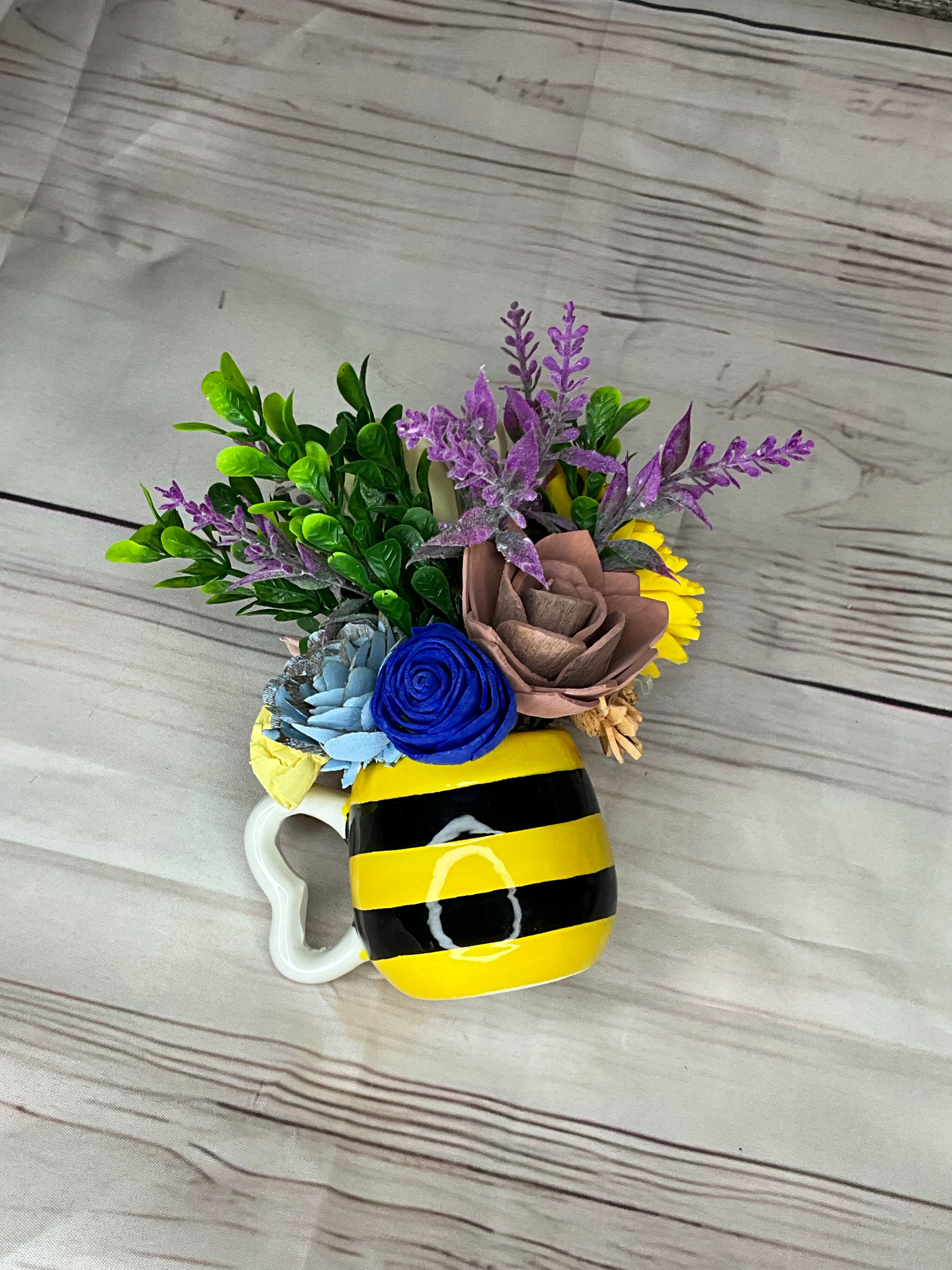 Bee-utiful Blooms - Sola Wood Flower Mug Arrangement