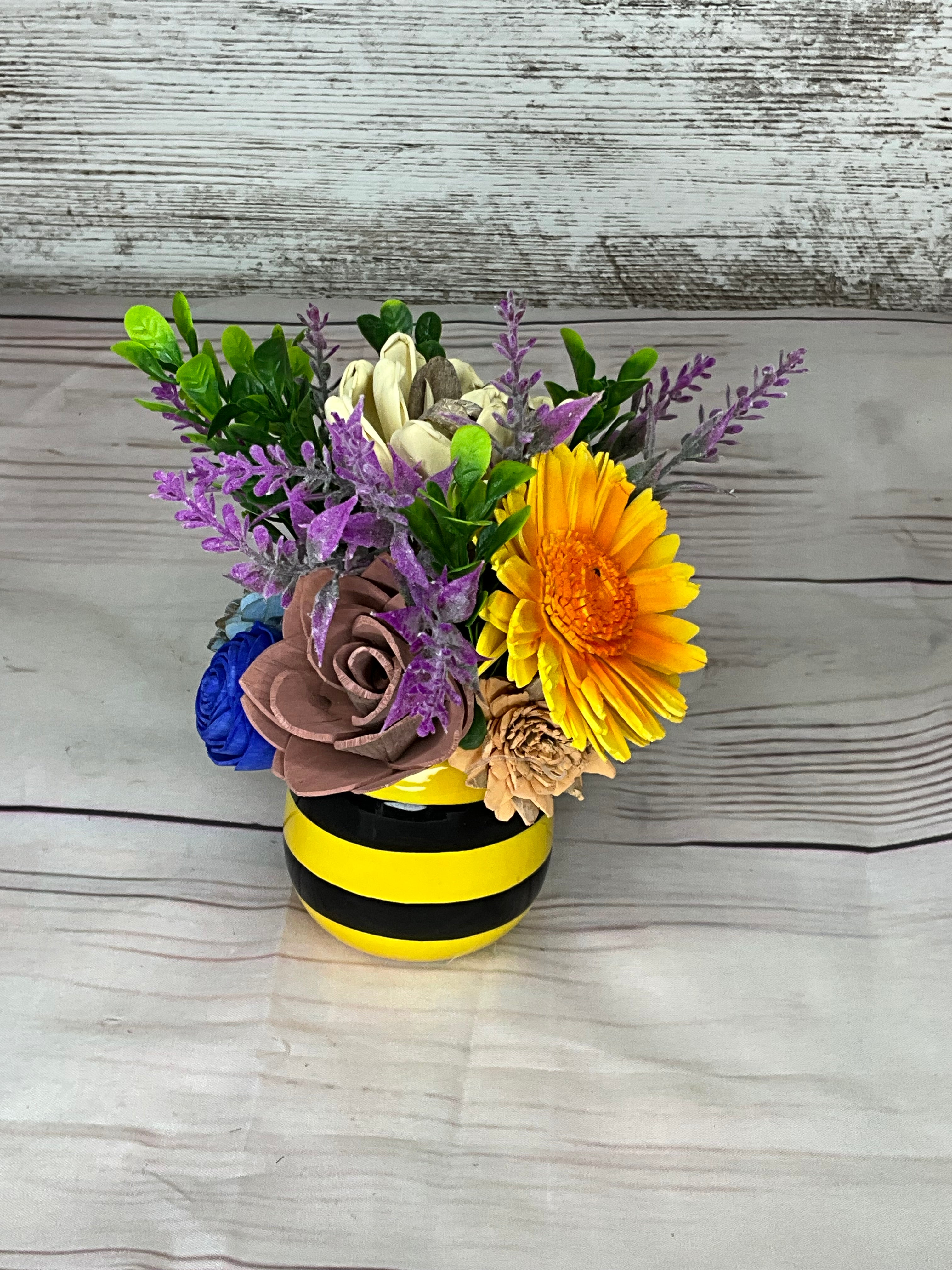 Bee-utiful Blooms - Sola Wood Flower Mug Arrangement