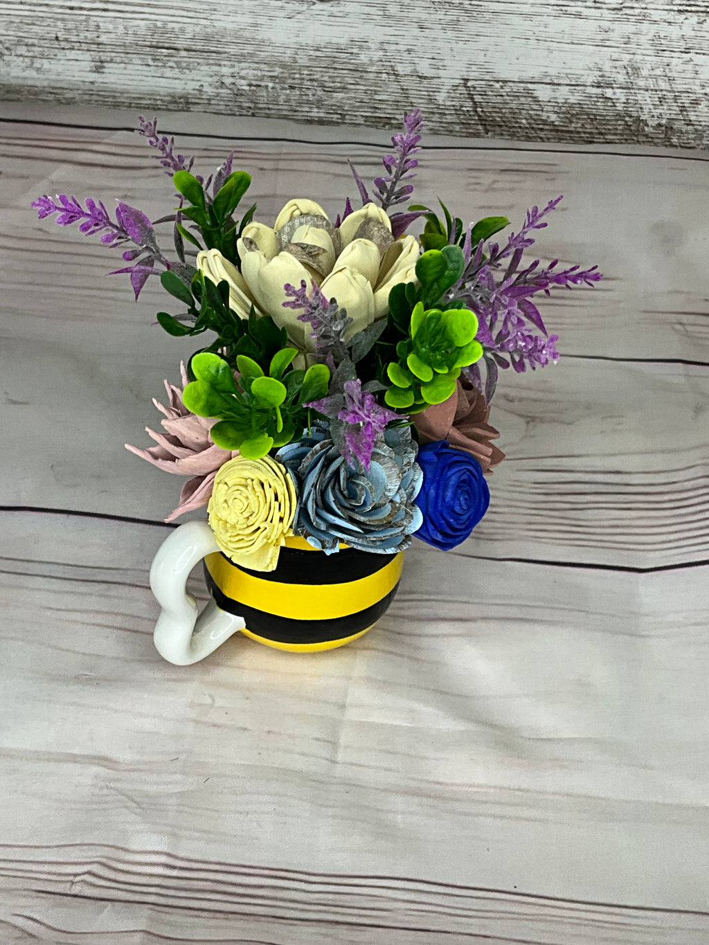 Bee-utiful Blooms - Sola Wood Flower Mug Arrangement