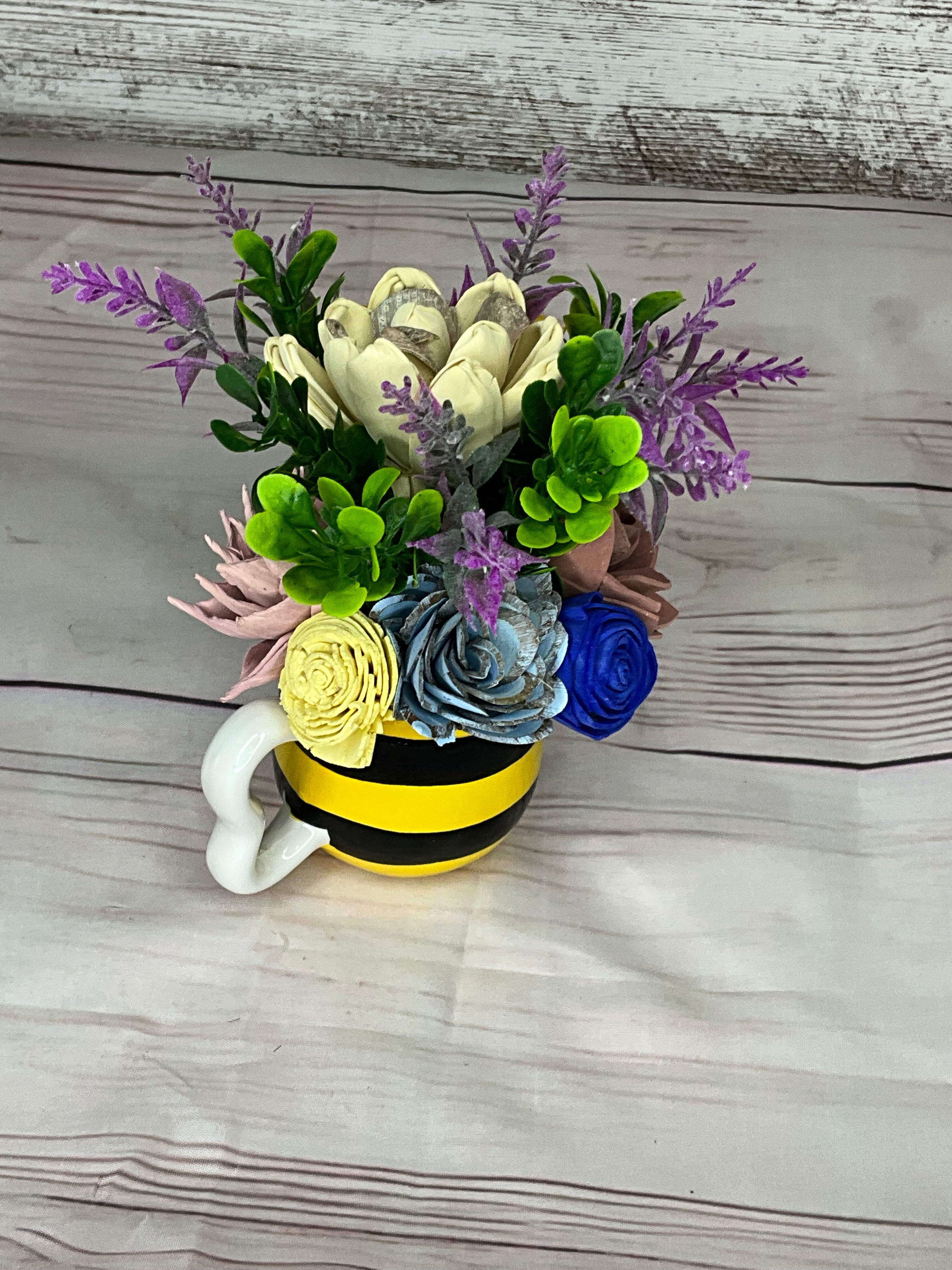 Bee-utiful Blooms - Sola Wood Flower Mug Arrangement