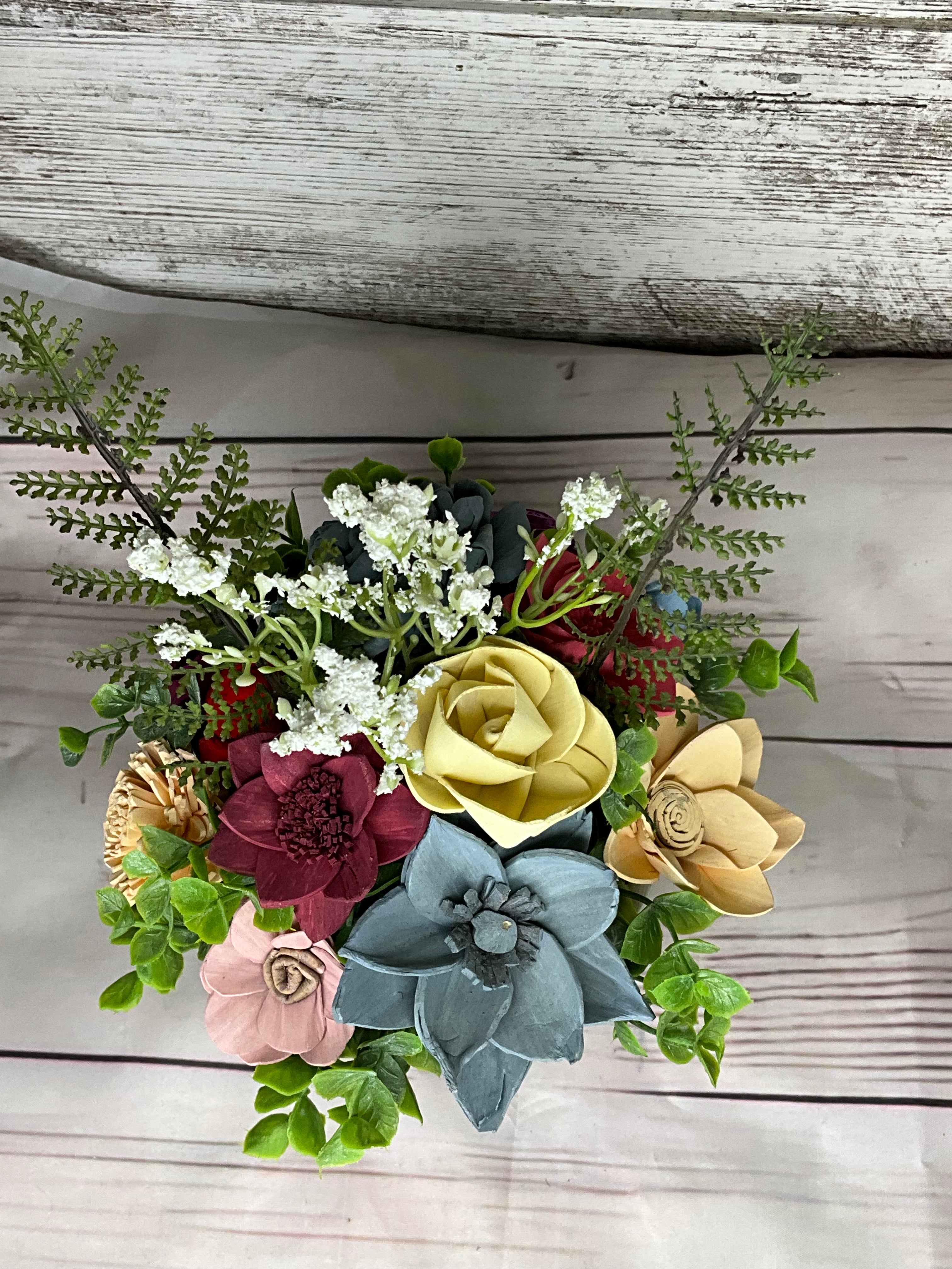 Spring Garden Arrangement in Bunny Pot - Dusty Blue & Pastels