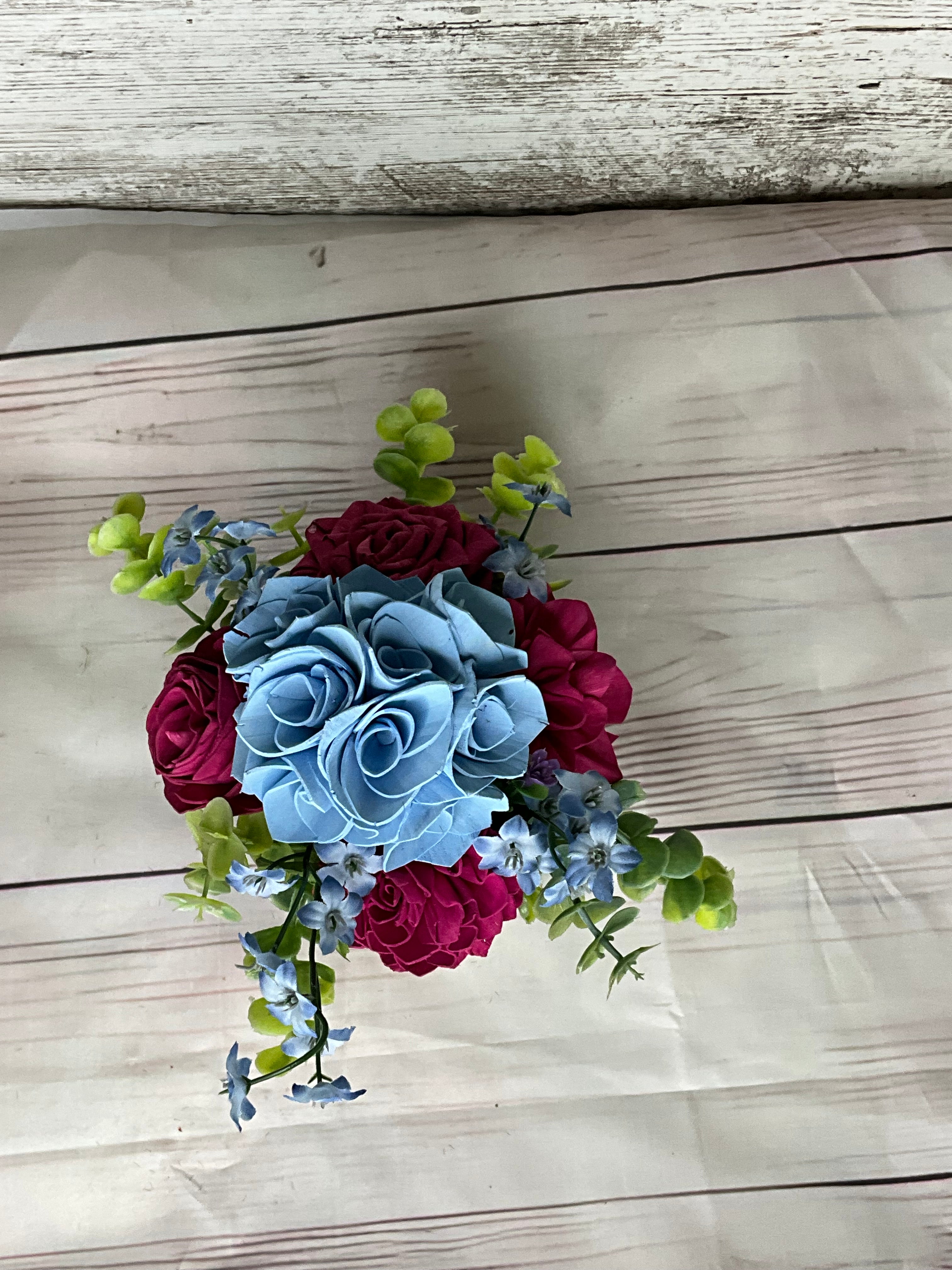 Blue & Fuchsia Arrangement in Textured Blue Pot