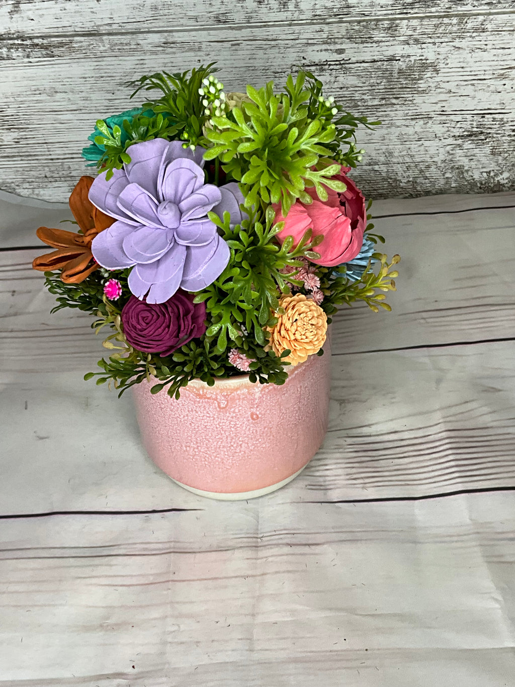 Succulent Garden Arrangement in Pink Ceramic Pot