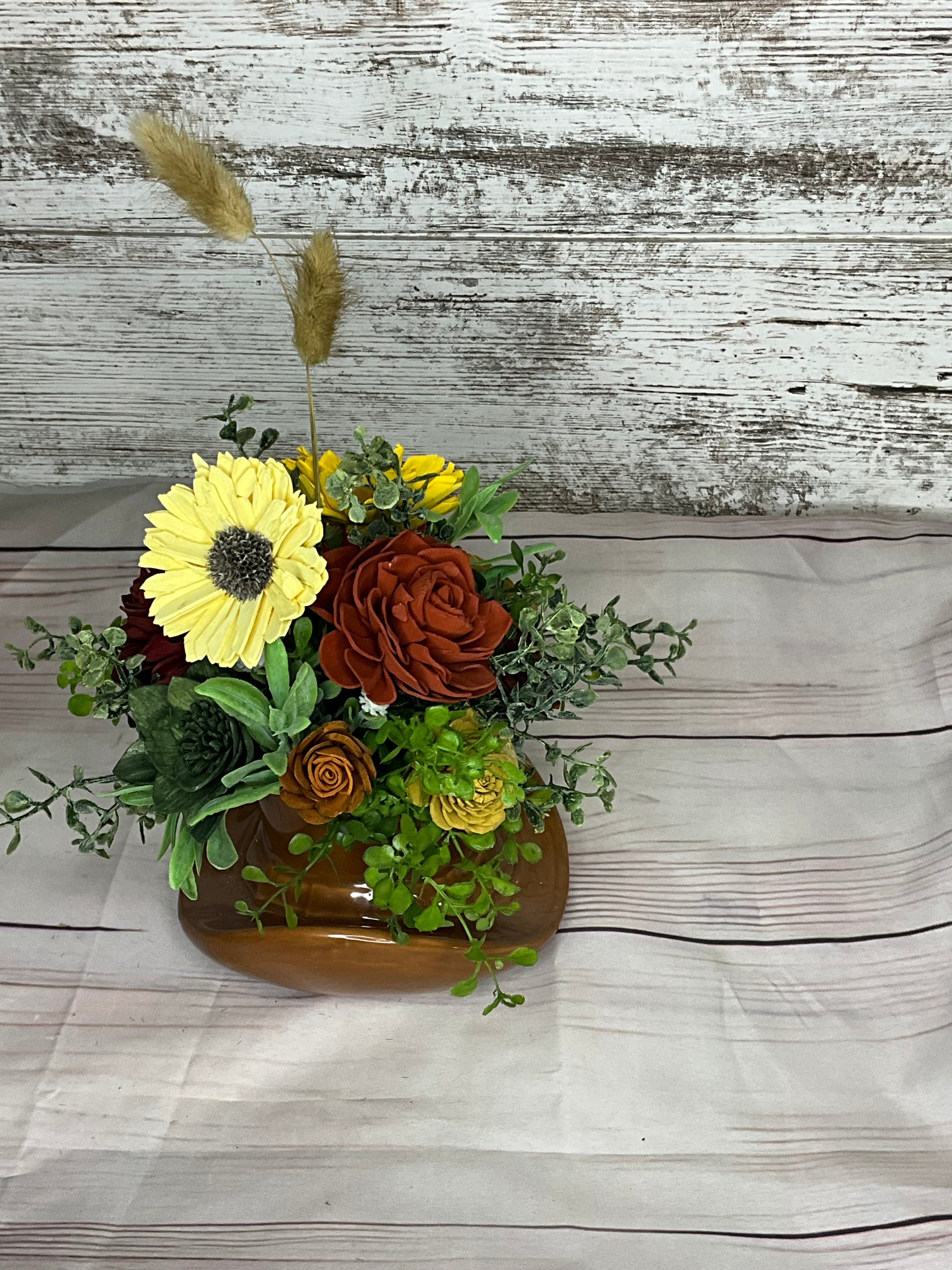 Autumn Harvest Cowboy Hat Vase with Sunflowers