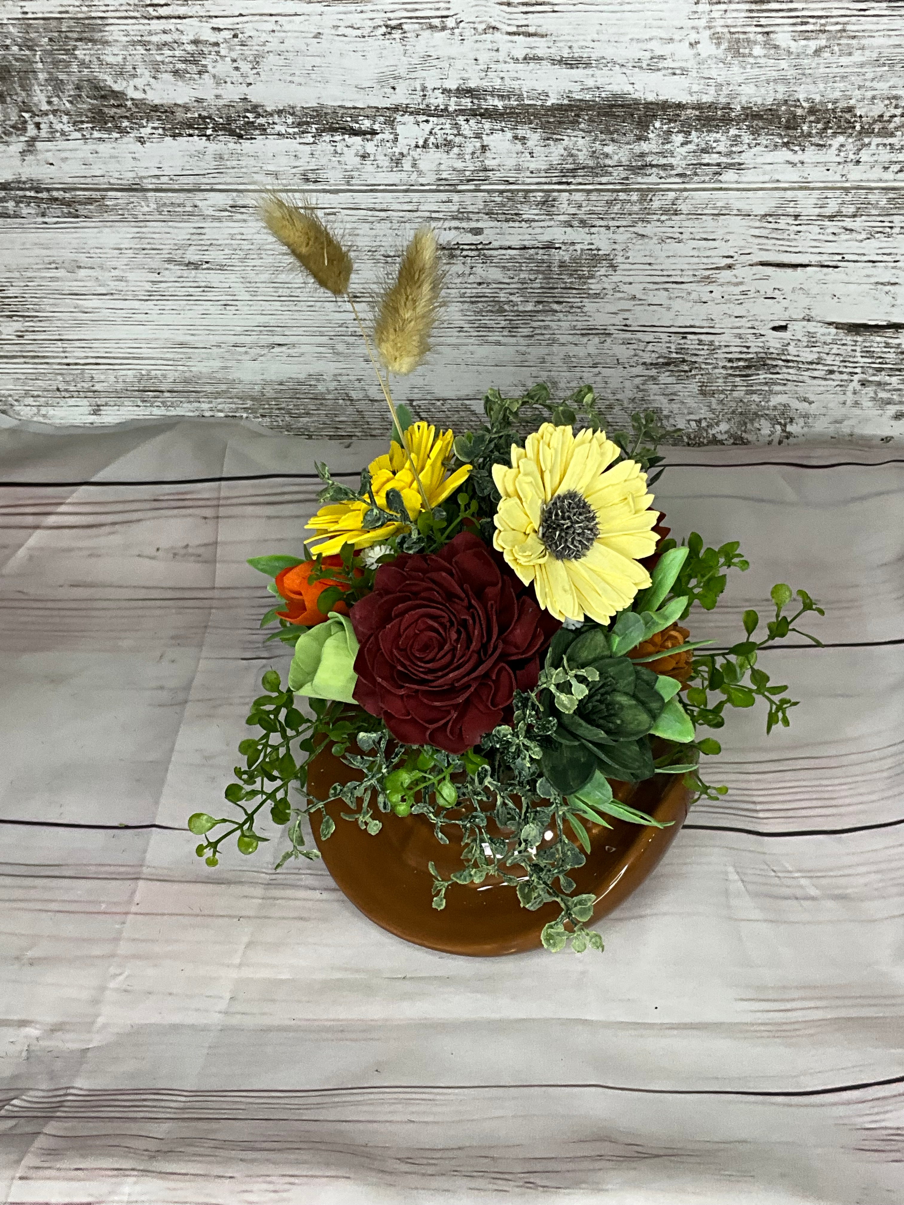 Autumn Harvest Cowboy Hat Vase with Sunflowers