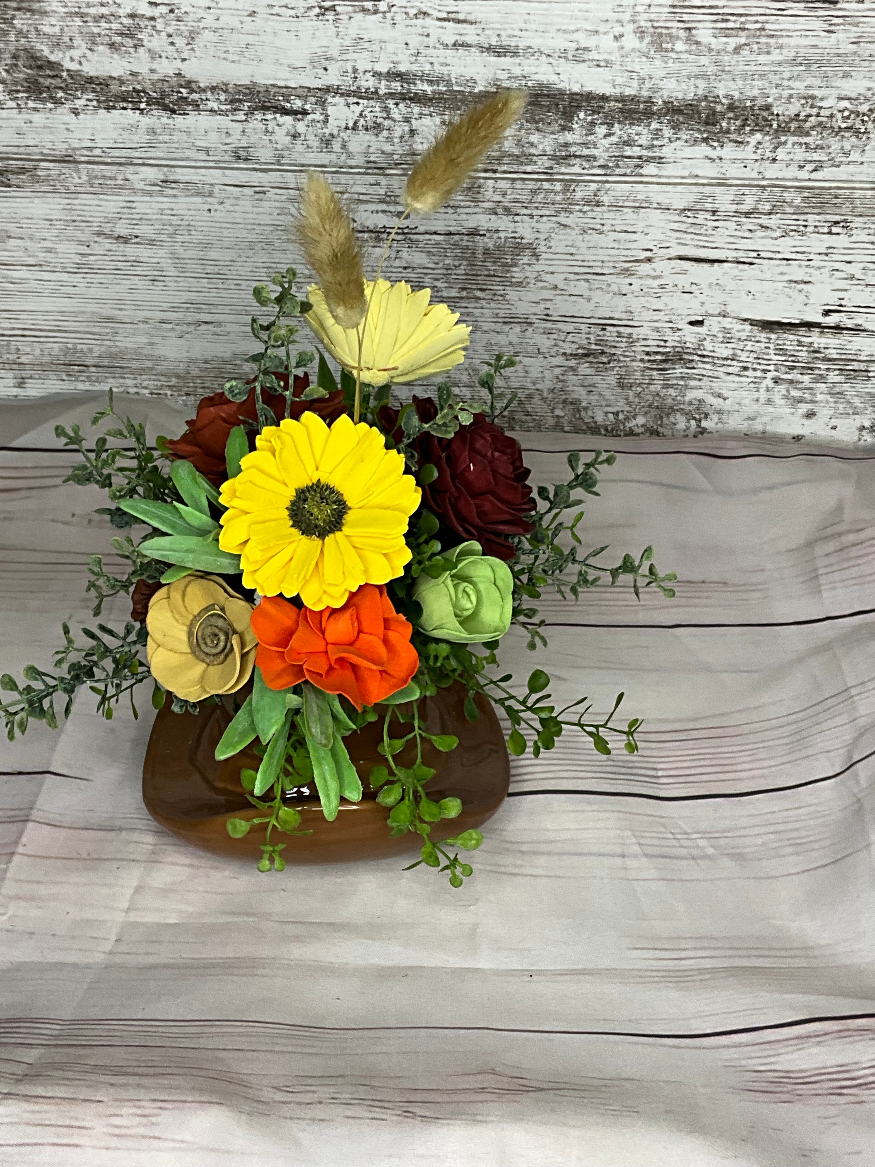 Autumn Harvest Cowboy Hat Vase with Sunflowers