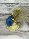 Boho Cowboy Hat Vase with Navy Sola Flowers