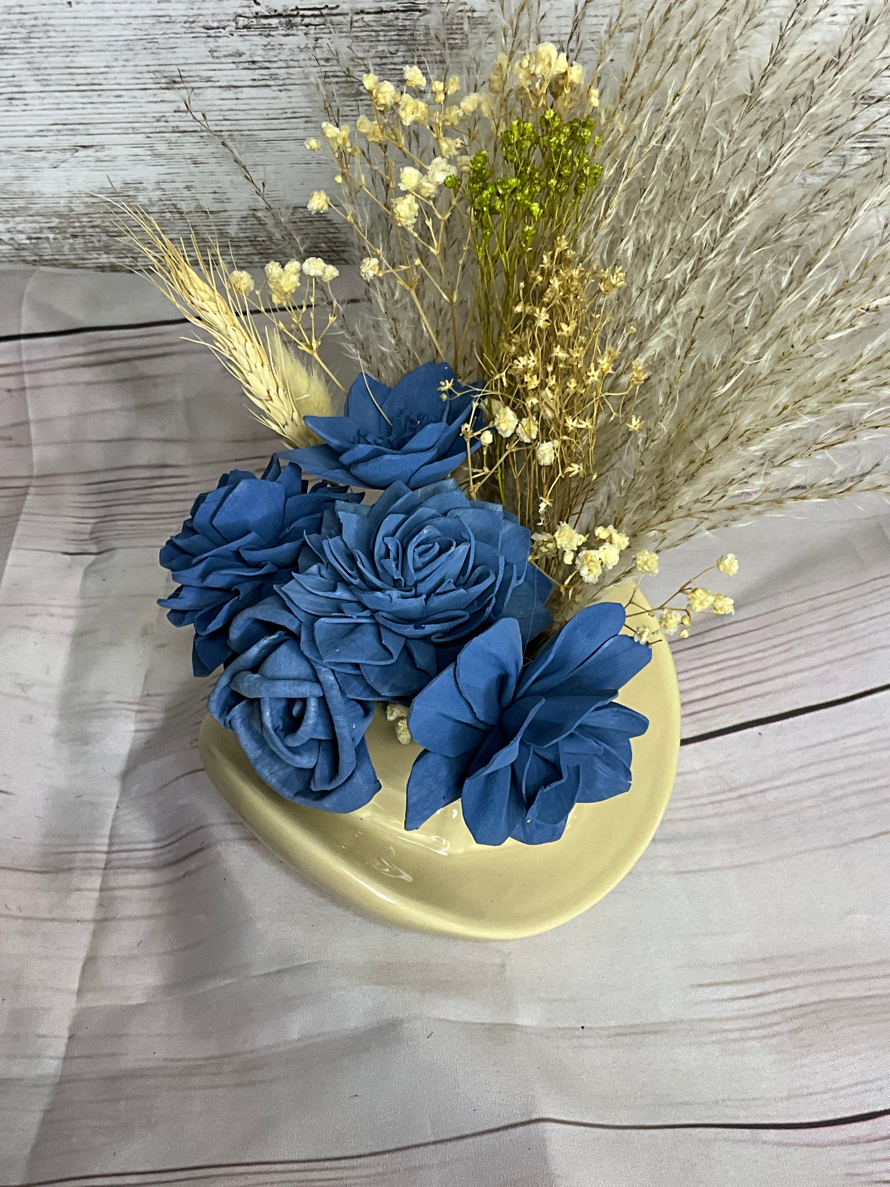 Boho Cowboy Hat Vase with Navy Sola Flowers
