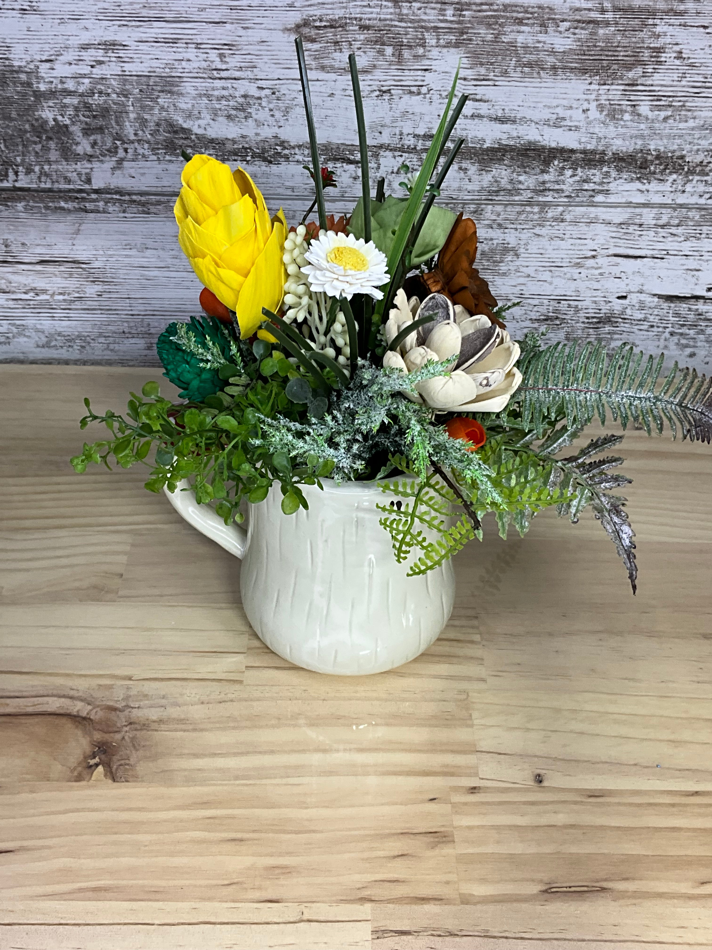 "Shitake Happens" Mushroom Mug Sola Wood Flower Arrangement