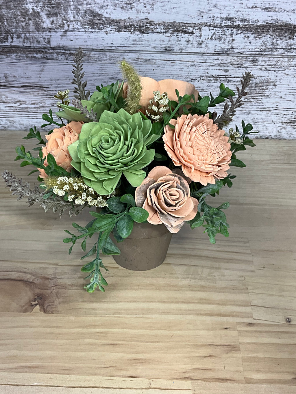 Peach & Green Sola Wood Flower Arrangement in Terracotta Pot | Sola ...