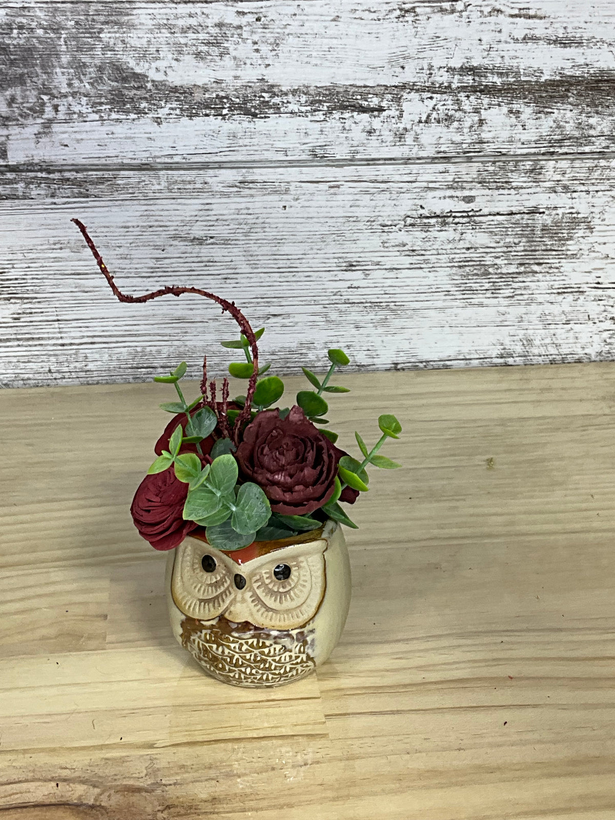 Burgundy Rose Sola Wood Arrangement in Gold Ceramic Owl Pot | Sola Ever ...