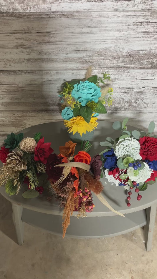 Wooden Flower Arrangement Set - Ser of 4